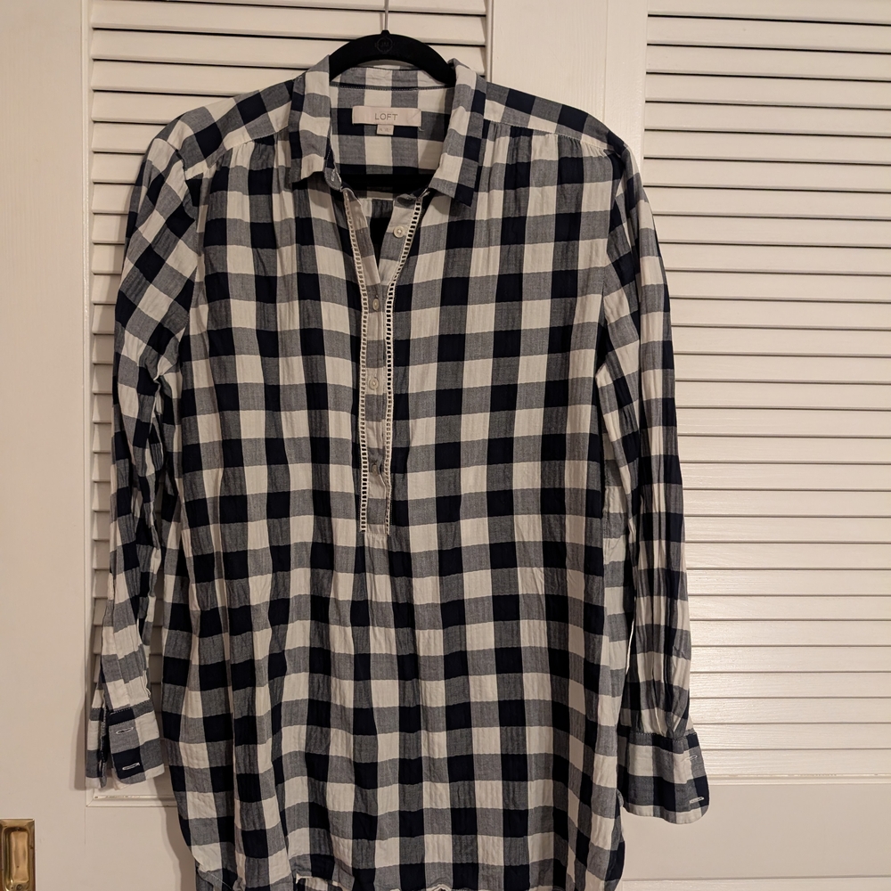 Loft Checkered Cotton Popover button Shirt